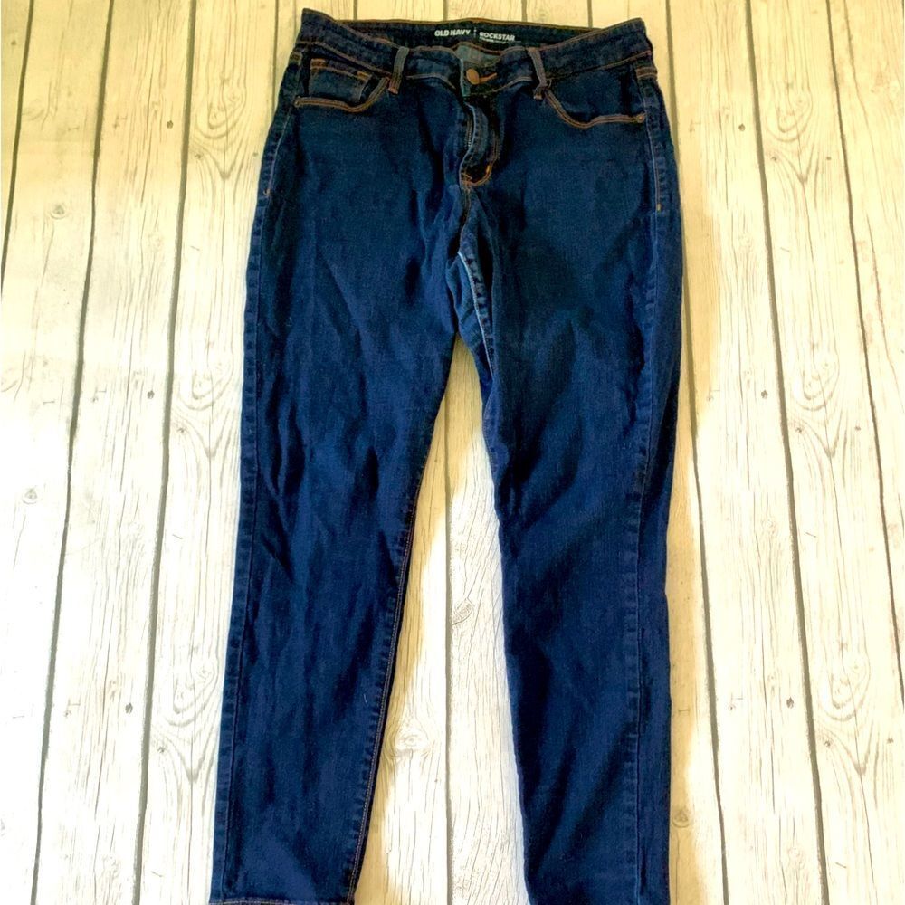 Old Navy mid rise rockstar jeans-dark wash-10 short